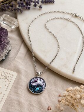 New Yin Yang Necklace Silver Tone Spiritual Metaphysical Pendant 18” + Extender